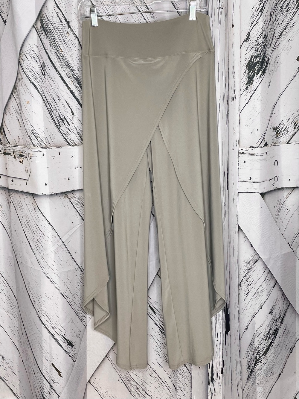 Sympli | Rapt Wide Leg Wrap Pants Asymmetric Hem Taupe 10